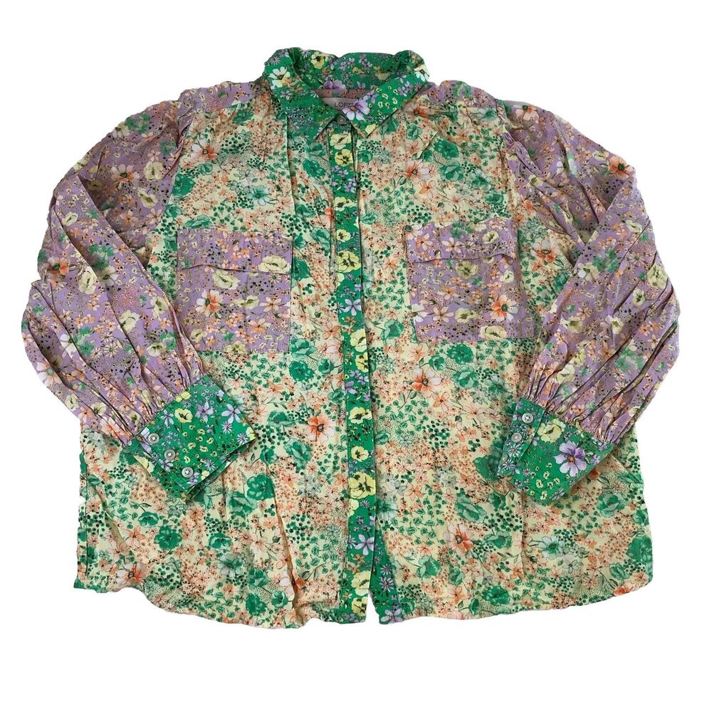 LOFT Women’s Mixed Floral Patchwork Button Up Shirt SP24 Size XL 07072026